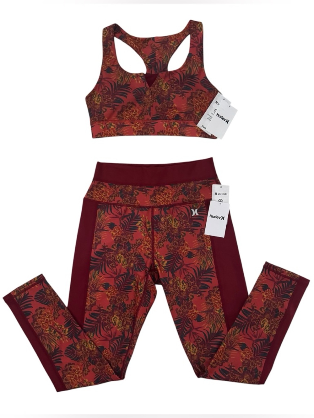 Hurley Floral Sports Bra & Leggings Set Red Tropical Small NWT 🔥🌺
